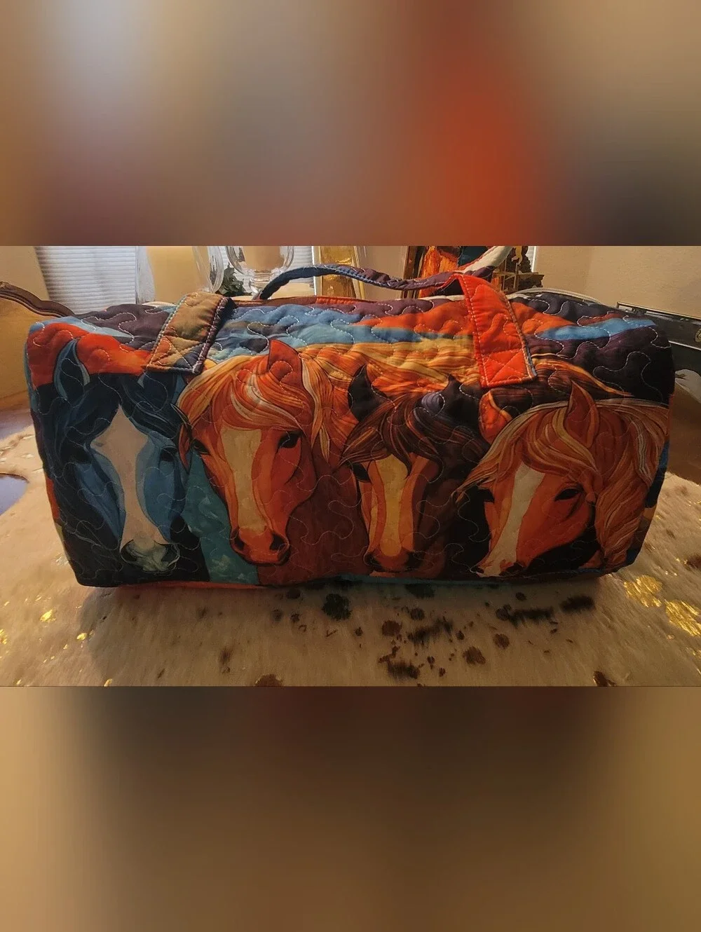 Quilted Horse Print Duffle Bag - Multicolor
